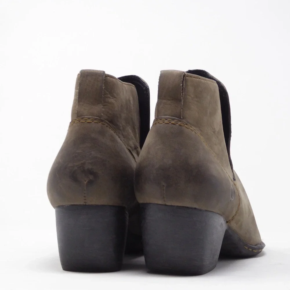 Born Women Rascal Ankle Boots Brown Leather Square Toe Block Heel 9